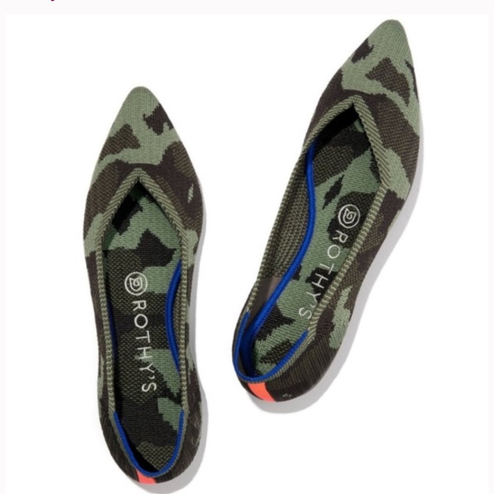 Rothy’s The Point in Olive Camo Ballet Flats Size 6